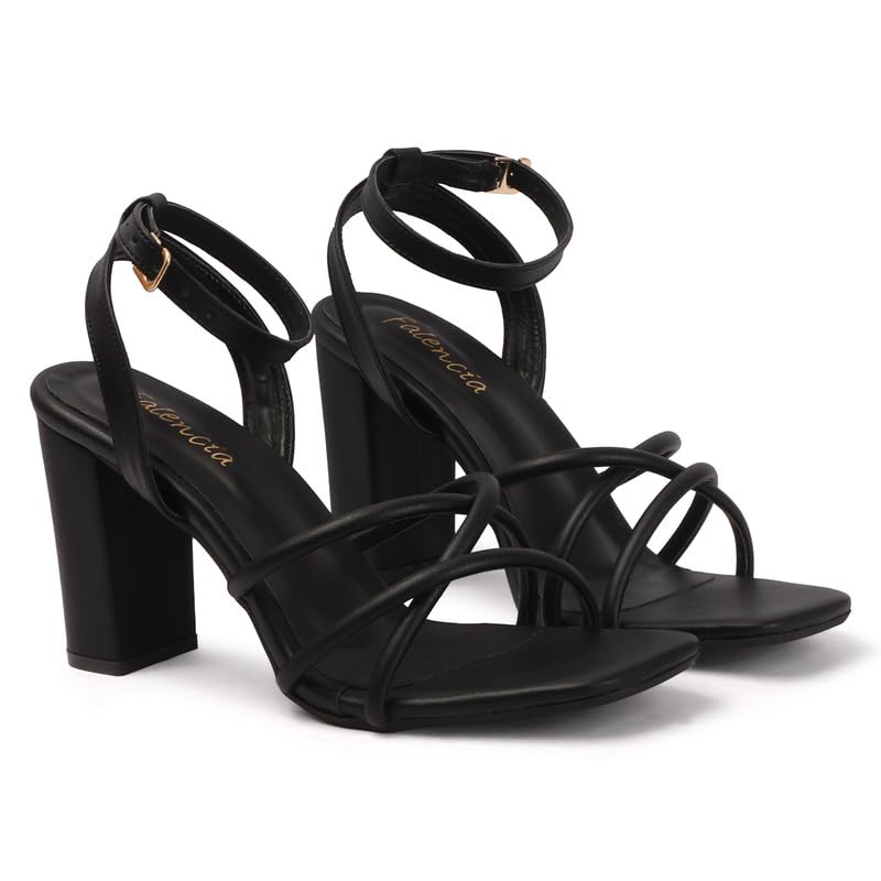 Image of FALENCIA Women's Strappy Block Heel Sandals - Square Toe Ankle Strap Dress Shoes