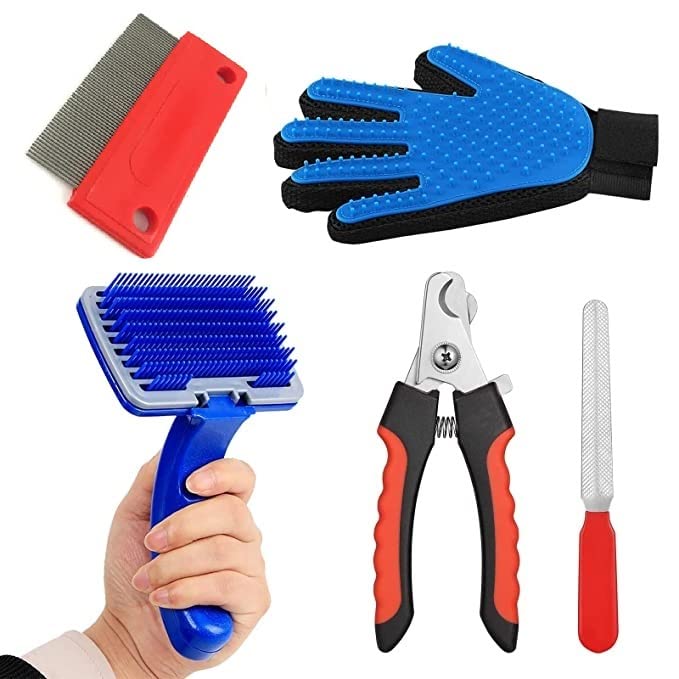 PSK PAT MART Dog Grooming Kit Combo -Dog Nail Clippers with Filer Dog Manual Kit Dog Plastic Slicker Brush with flea Comb Pet Grooming Glove for Dog Puppy Multicolor (Pack Of 4) (B0C3RS665Q) Amazon Price History, Amazon Price Tracker
