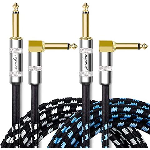 Penker 2 Pack Guitar Instrument Cable 10FT,Right Angle 1/4-Inch TS to Straight 1/4-Inch TS Gold Plated 6.35mm Guitar Cord,3 Meter for Guitar Bass Keyboard Effector Microphone Mixer Cover