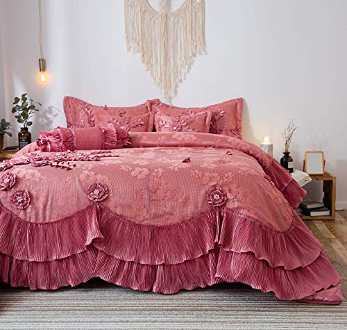 Tache Elegant Satin Lace Cascading Ruffles Floral Embellished Victorian Rose Pink 6 Piece Bedding Set Royal Princess Buy Online In Dominica At Dominica Desertcart Com Productid 21865970