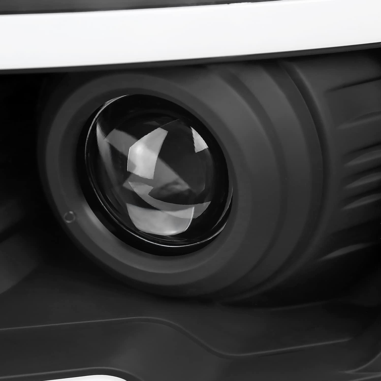 SPEC-D TUNING Black Projector Headlights w/LED Strips Compatible with 2009-2014 Ford F-150, Left + Right Pair Headlamps Assembly