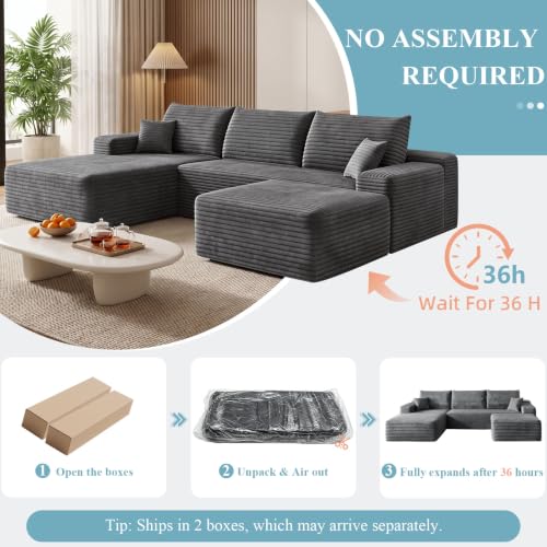 Image of Boneless Cloud Sectional Couch Modular Sofa with Ottoman for Living Room
