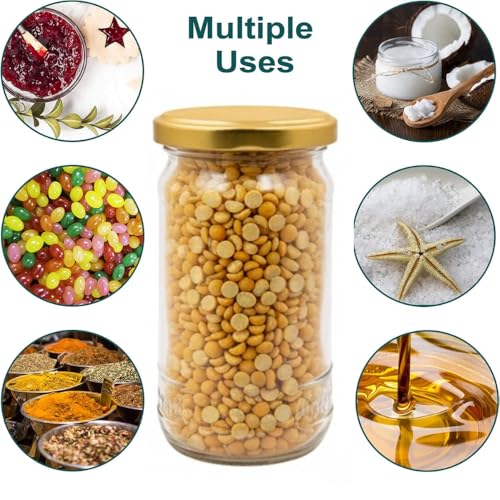 Image of Glassbunny Glass Jar Containers Set of 6 for Kitchen Storage | Golden Airtight Lids | Glass Containers for Kitchen | Glass Jars for Kitchen 300g Jars for Dry Fruits, Pickles, Spices