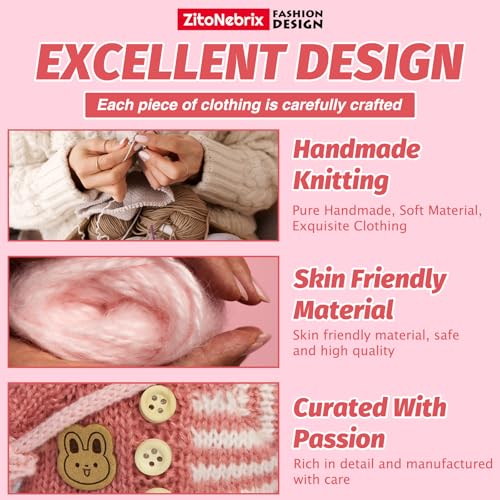 cloth for 15cm  17cm doll5-piece handcrafted crochet clothes outfitno doll - light pink clothes  light pink bear-shaped velvet hat  glasses  shoulder bag  white canvas shoes