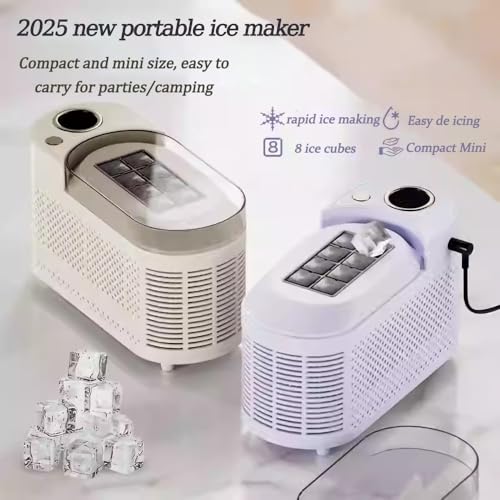 Fabricadora de hielo pequeña y portátil 12V crema miniatura 2