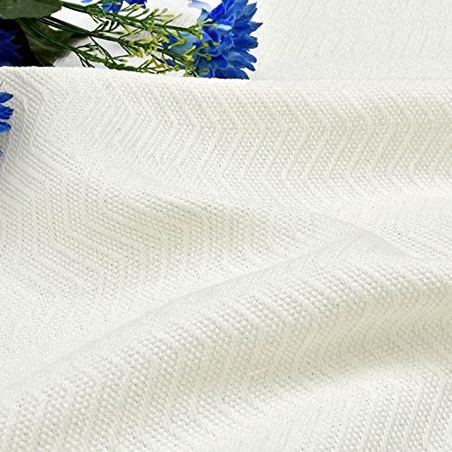 Image of LINENWALAS Textured Cotton Solid Herring Bone Weave Heavy Drapes Curtains with Elegant Back Tabs for Doors (4.5x5ft, White)