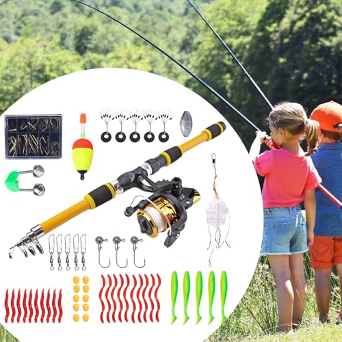 Caña de pescar para niños ajustable de 180 cm con carrete integrado para camping 3