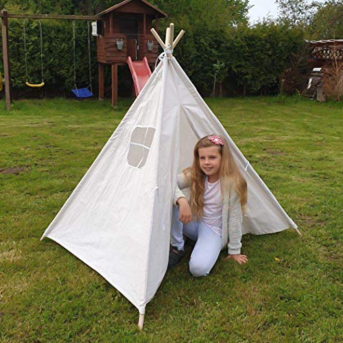 LUVODI Kids Tipi Speeltent Kinderen Indische Wigwam Speelhuis Lijn Canvas Draagbare Indoor Outdoor Tipi Speelhuis met Venster (Wit) - Afbeelding 7