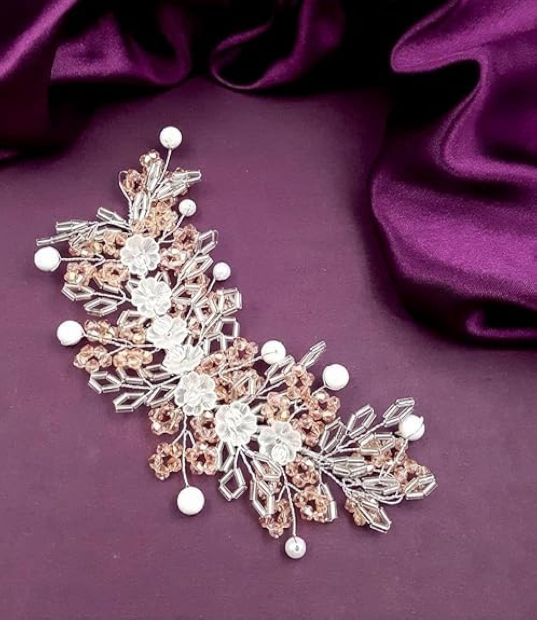 Elegant Crystal Bridal Hair Vine Clip, Wedding Pearl Accessory