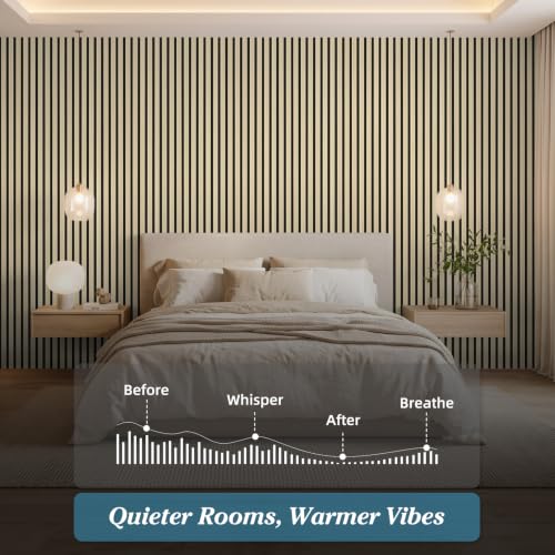 Image of Art3d 6-Piece Wood Acoustic Panels for Noise Reduction, 3D Textured Wall Paneling for Living Room Bedroom TV Background Interior Decor, Ashtree