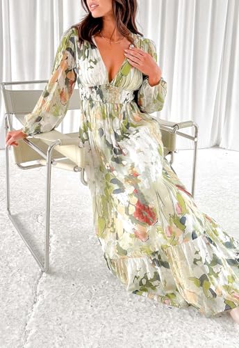 Image of Sissyaki Womens Long Sleeve Summer Maxi Dress 2026 Floral Dress Spring Wedding Guest Dress