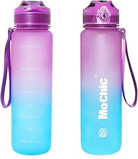 32oz Motivational Water Bottle with Time Marker & Removable Strainer to Remind You Drink More Water Fast Flow, Leakproof B...