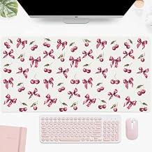 Girly Bow Cherry Desk Mat, Cute Extended Gaming Keyboard Mouse Pad, Large Office Desk Cover Mat Pad Deskmat, Non-Slip Leather Home Office Desk Mat Protector 23.6"x11.8"