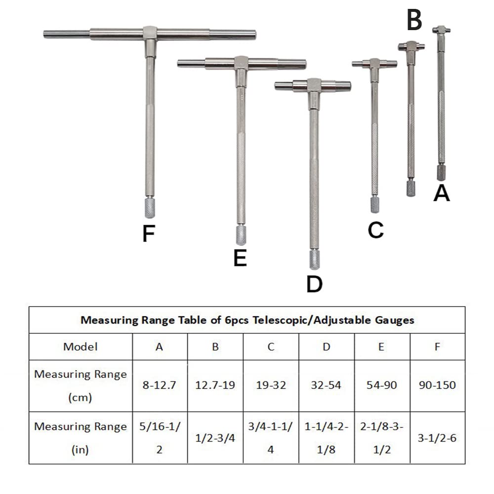 Jeu de jauges télescopiques de 8 à 150mm de diamètre intérieur réglable Jauge télescopique Jauges de trous Outil de mesure pour des mesures intérieures rapides 6 pièces/ensemble Jauge de petit alésage