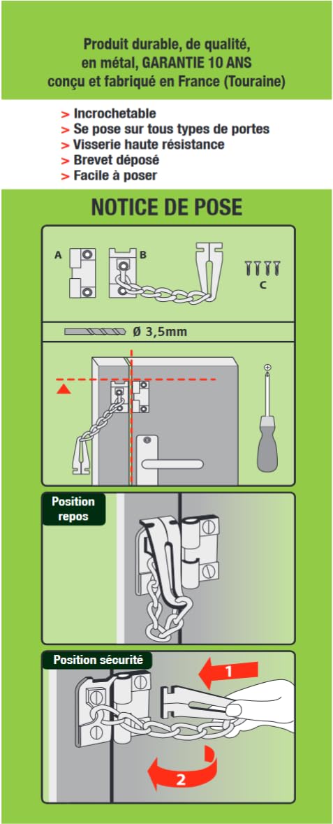 CHAIN Allongée Dorée - Entrebâilleur à chaine pour porte - SOCONA Ref. C2AL