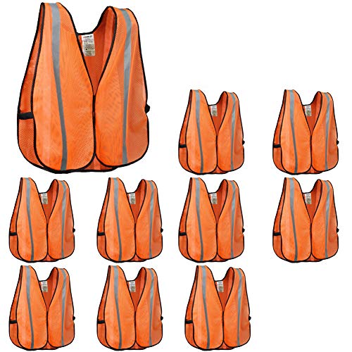 XSHIELD High Visibility Safety Vest with Silver Stripe,ANSI Class Unrated,Universal Size,Pack of 10, XS0008-10 (Orange)