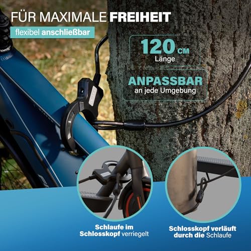 FISCHER E-Scooter Schloss, 120 cm Handschellenschloss mit 10 mm Stahlseil, Sicherheitsstufe 4, robuste 74mm Schelle… – Ansicht 3