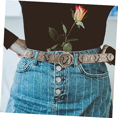 Round Buckle Women Belt Casual Waistband Lightweight Imitation Leather Fashionable Snake Pattern Waist Belt for Jeans and Leather Pants2
