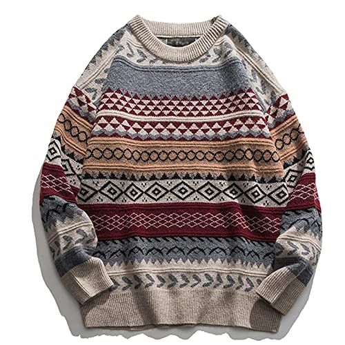 Aelfric Eden Oversized Sweater for Women Fall Grandpa Vintage Striped Knitted Sweater Casual Pullover Jumper Red