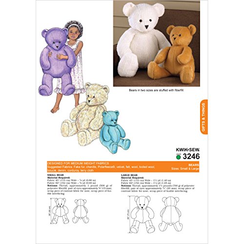 KWIK-SEW PATTERNS K3246OSZ Teddy Bears Sewing Pattern, Size Large and Small