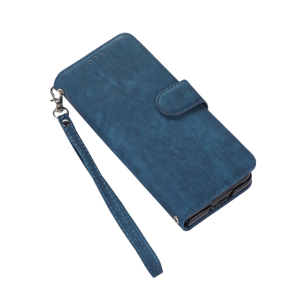 Generic etui kompatybilne z Samsung Galaxy Z Fold 8 Ultra (kolor: niebieski) skórzany portfel na karty z klapką uchwyt na długopis retro etui na tył