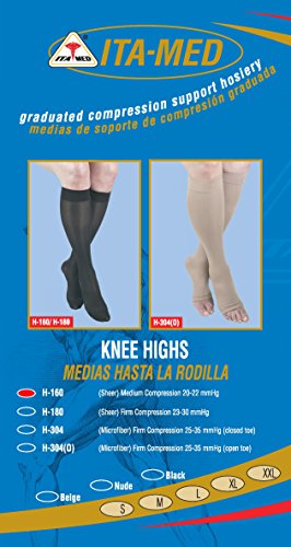 Image of ITA-MED Sheer Knee Highs, Compression(20-22 mmHg), Black, X-Large, 3 Count