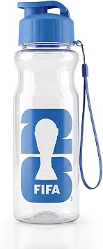 FIFA Sports Clear Water Bottle, 18oz Leak-Proof Flip-Top Lid with Strap, BPA-Free Reusable Gym Water Bottle for Outdoor, Sports, Gym, Concerts & Match Viewing Blue