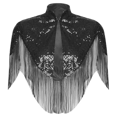 renvena Womens 1920s Shawl Wraps Sequin Deco Fringed Evening Cape Wedding Party Bridal Cover Up