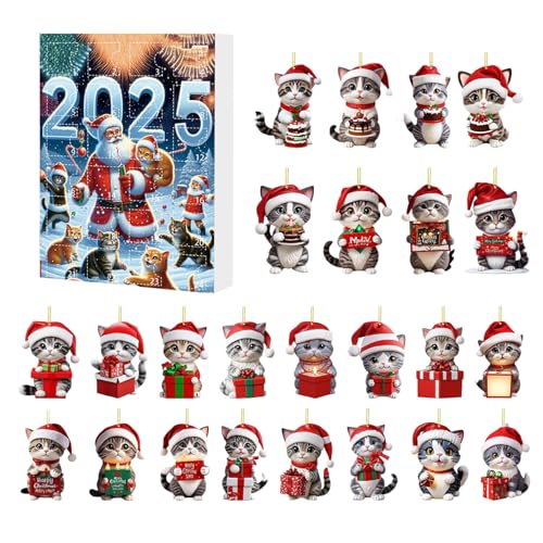 Calendrier de l'Avent pour chat en acrylique 2D : 24 décorations mignonnes pour fête