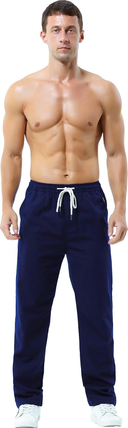 HOEREV Men Casual Strandhosen Leinen Hose