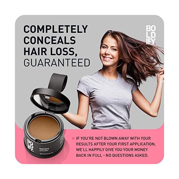 BOLDIFY-Hairline-Powder-Medium-Brown-Instant-Stain-Proof-48-Hour-Formula-Locks-On-for-Full-Body-Hair-Beard-Root-Touchup-Hair-Loss-Powder-Spray-for-Thinning-Bald-Spots-Gray-Root-Line BOLDIFY Hairline Powder - Root Touch Up & Hair Loss Cover Up, Instant Gray Coverage 48-Hour Stain-Proof Hair Color Powder for Women & Men, Hair Fibers and Hair Topper Alternative (Medium Brown)
