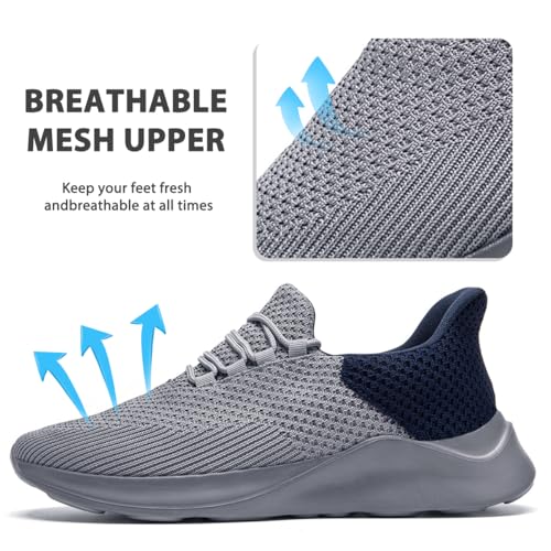 Image of DLWKIPV Womens Walking Running Shoes Tennis Slip On Sneakers Gym Workout Sport Lightweight Breathable Mesh Comfortable Casual Gray 9