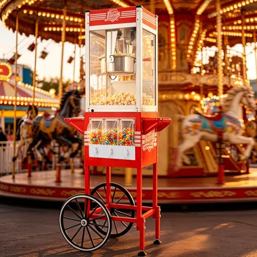 Image of 12oz popcorn machine,candy dispenser popcorn maker,suitable for family gatherings & parties.-Red