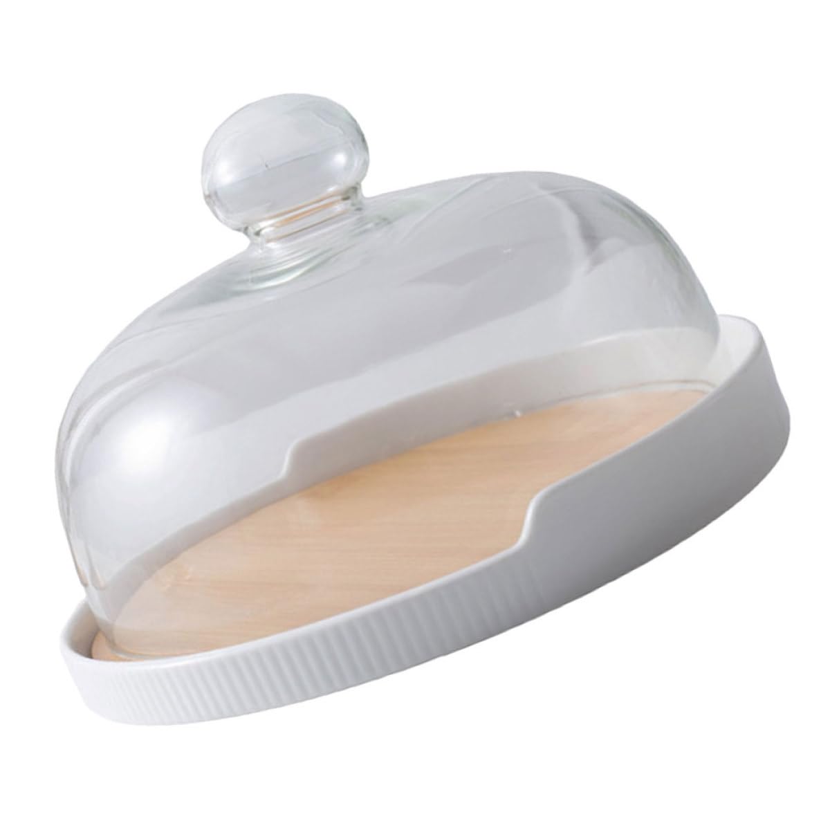 UKCOCO Bandeja para Tartas de Madera con Tapa de Cristal Transparente, Plato Giratorio para Postres, Soporte para Pastelería y Repostería en Hogar y Cocina