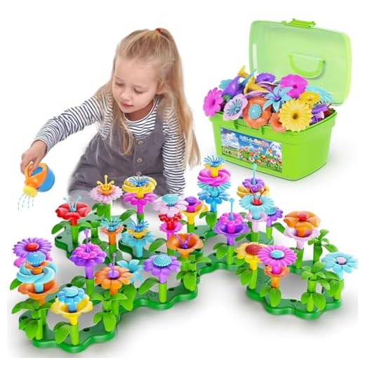 Scientoy Flower Garden Building Toys, Girl Toys Build a Garden, 130 PCS Flower Pretend Gardening Gift for Kids, Floral Arrangement Playset for Age 3-7 Year Old Child Educational Activity