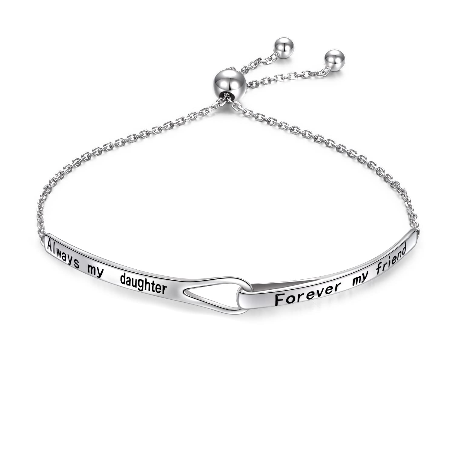 Sterling Silver Engraved Inspirational Adjustable Infinity Bracelet Graduation Gift for Mother Sister Best Friend Jewelry for Women