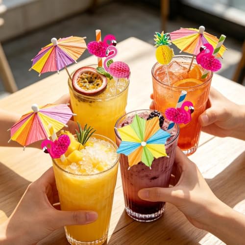 Accesorios para bebidas cocktail 140 piezas con pitillos y decoraciones miniatura 7