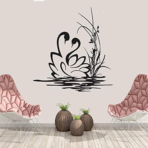 YUSHUO Inspirational Wall Sticker Couple Wall Sticker Bath Home Decoration swan Swimming Vinyl Wall Decal Bathroom Movable Plant Vinyl Mural 57x60cm