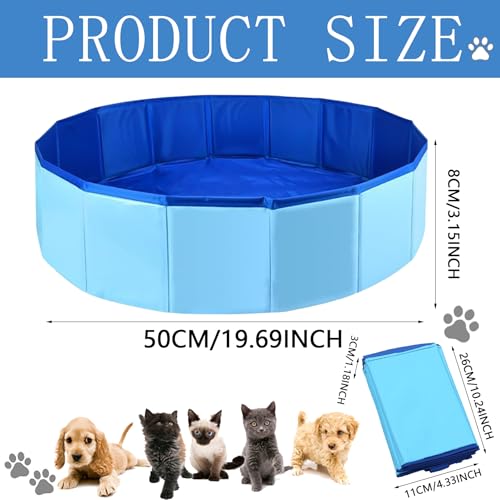 Faltbarer Hundepool,Hundepool Schwimmbad für Hunde,Hunde Pool,Schwimmbecken für Katzen,rutschfeste und Verdickt PVC,Tragbare,für Kleine Hunde Katze,50x8cm
