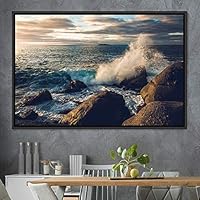 Framed Canvas Wall Art Coastal Scenery Aerial Coastal Cool Multicolor Ocean Photography Realism Relax/Calm - 16x24 inches