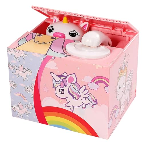 Pinkgarden Automatico Elettrico Unicorno Salvadanai per bambini, Regali per bambini Giocattoli per bambini, regalo di compleanno