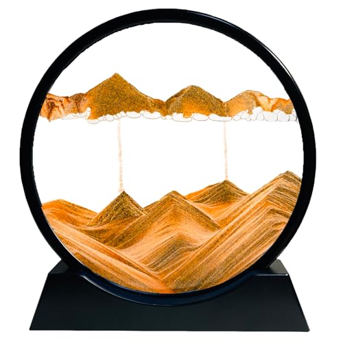 SANDCLE Peinture de Sable Mobile - Cadre Sablier, Images de l'art du Sable en Mouvement, Sable Dynamique dans un Verre Rond, 3D Sable de Paysage pour le Bureau Maison...