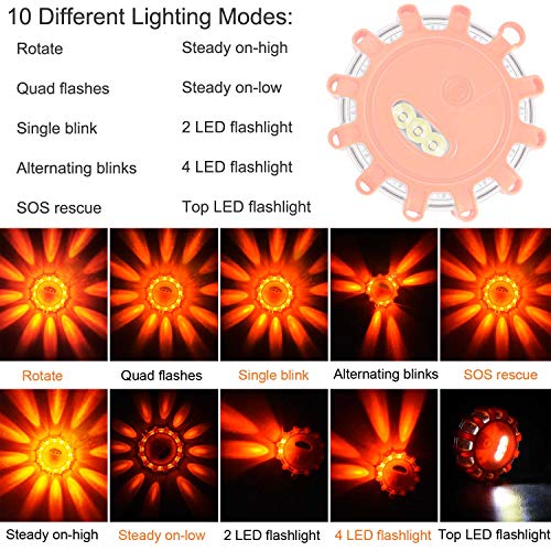 Vancle LED Road Flares Flashing Warning Light Roadside Flare Emergency Disc Beacon Kit, Magnetic Base with Hook for Car or Boat (Batteries Not Included) (set of 12) - Thumbnail 4