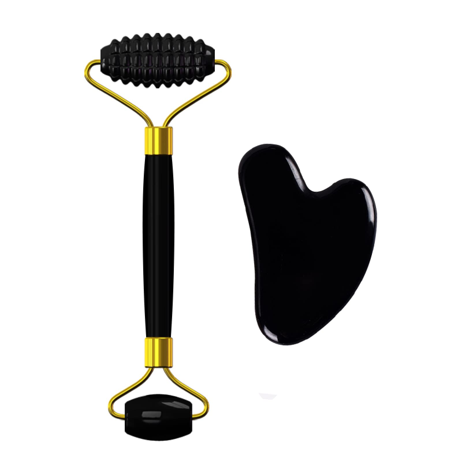 Mascarilla Facial de obsidiana Natural Rodillo de Masaje for el Cuidado Facial Tablero Gua Sha Cristal Negro, Juego 6 en 1 Inicio Colecciones (Color : 2in1 Set-Ci-VL)