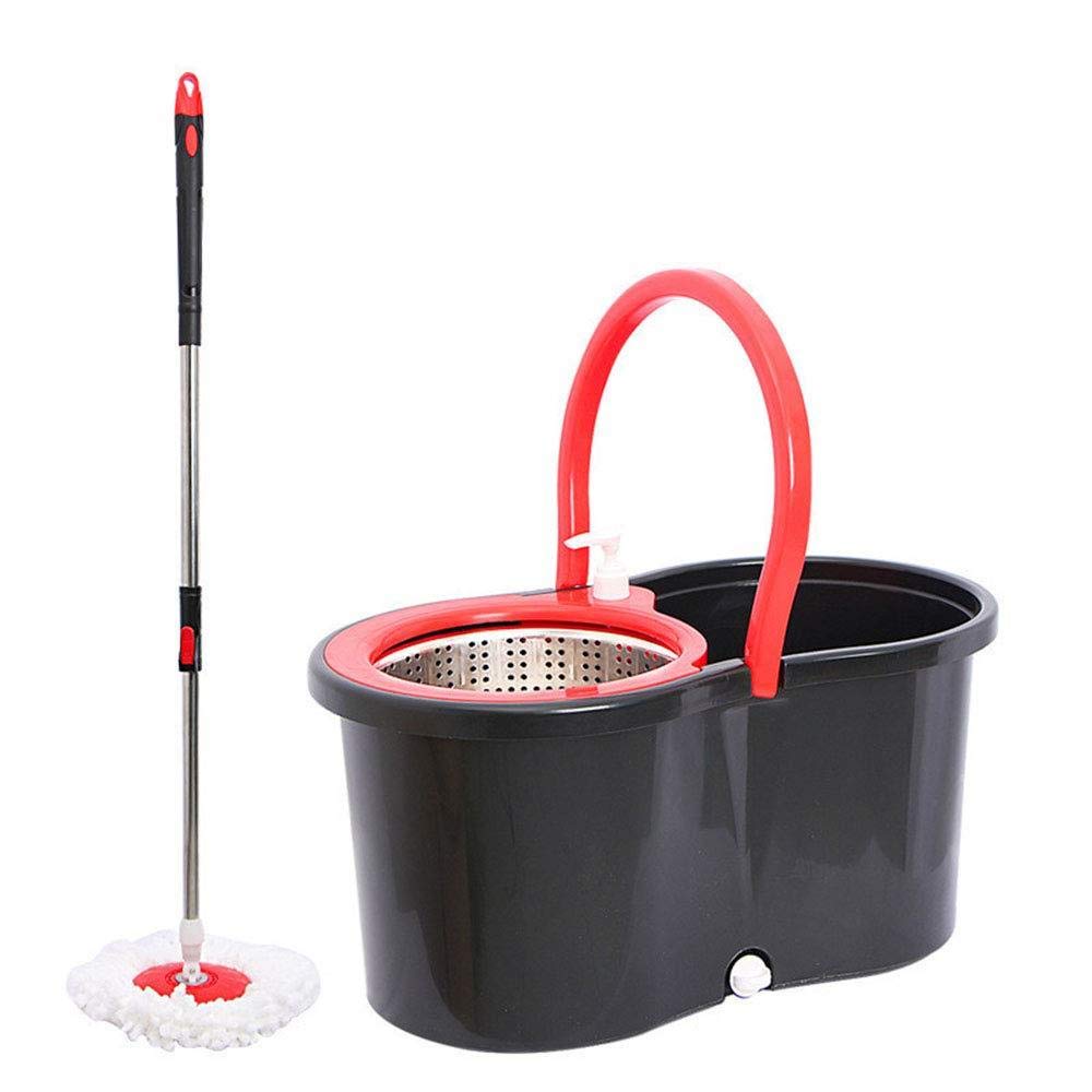 HYZXK Mop Girante della Benna A Mano Set Microfibra Mop Mop Rotante di Ricambio per Il Piano di Pulizia,Nero
