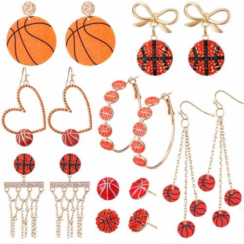 Quelay 8 Pairs Basketball Earrings for Women Basketball Jewelry Gift for Mom Sport Lovers Ladies Game Day Accessories