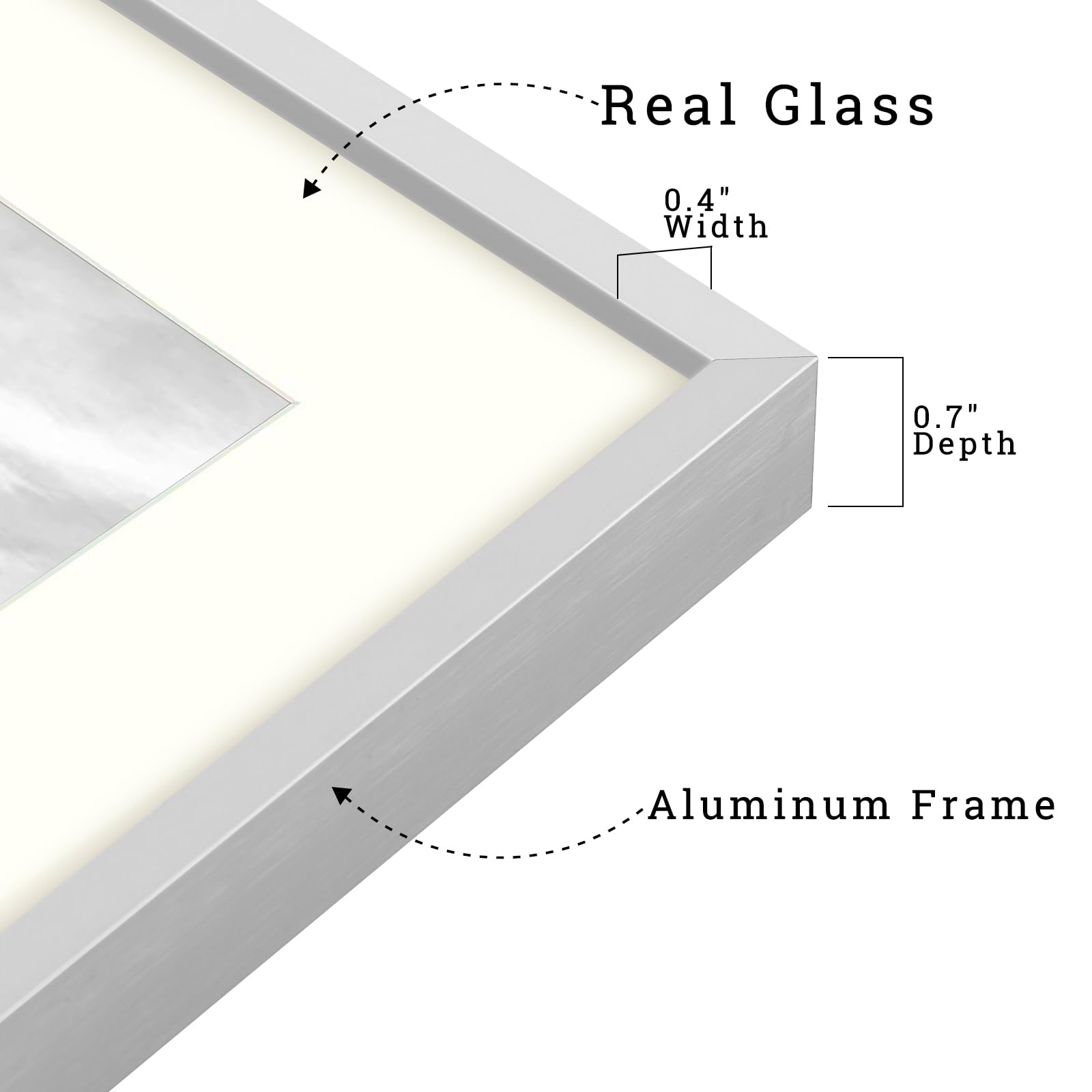 Frametory, 11x14 Aluminum Photo Frame with Ivory Color Mat for 8x10 Picture & Real Glass - Image 3