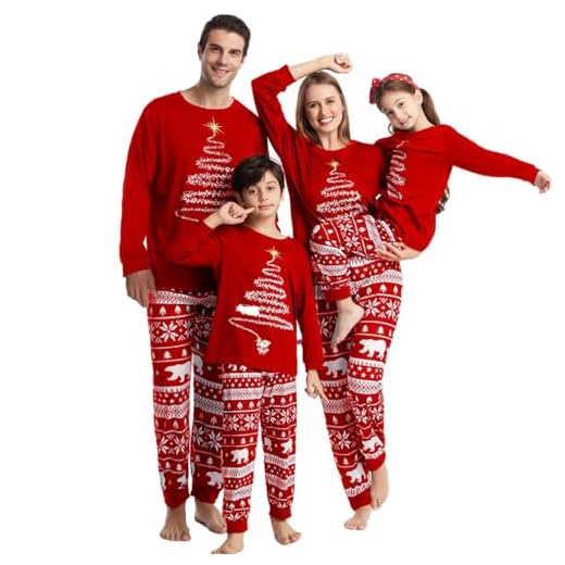 UUAISSO Conjuntos de Pijamas Navideños Para Familias Ropa Navideña Navideña Para Hombres Mujeres y Niños Pijamas de Manga Larga Rojo bebé 6-12 meses