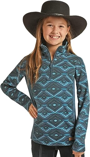 Powder River Girls' Turquoise Aztec Quarter Zip Pullover, XX-Large
