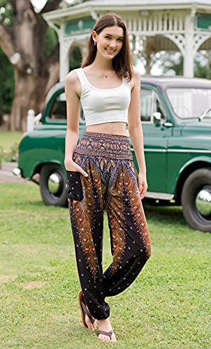Banjamath® Women's Smocked Waist Harem Hippie Boho Yoga Palazzo Casual Pants2